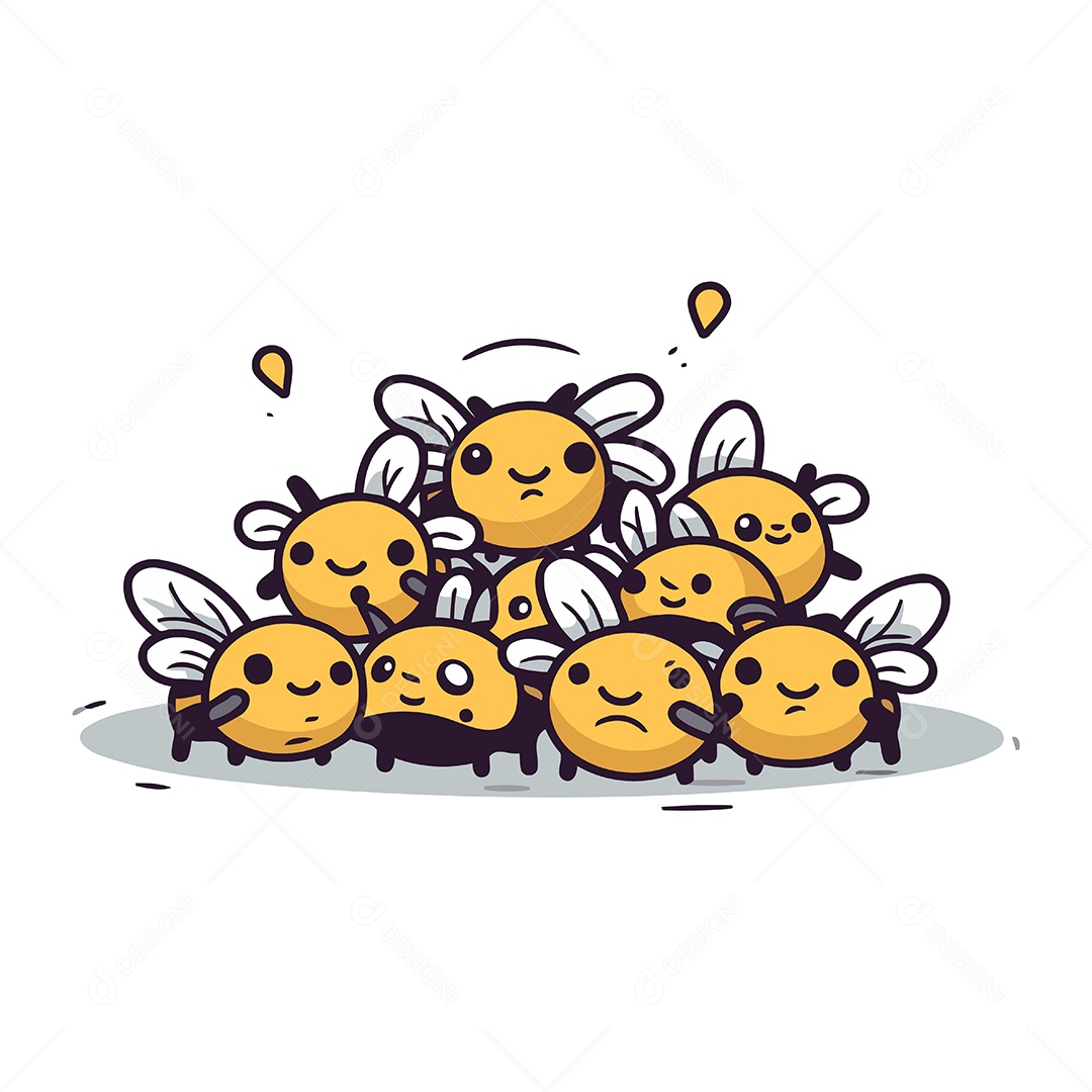 Grupo de Abelhas Desenho Animado Ilustração Vetor EPS