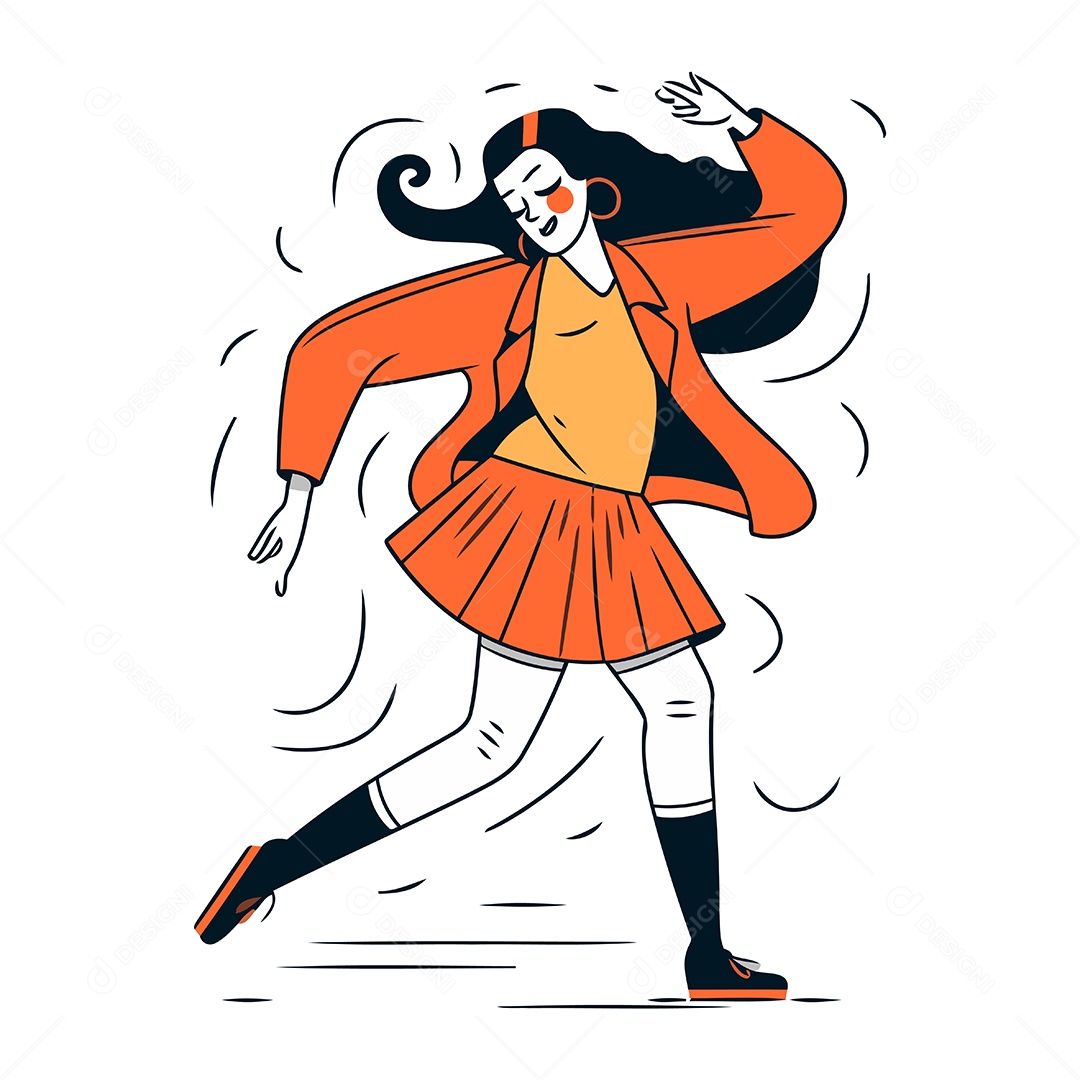 Garota de Jaqueta e Saia Vermelhas Dançando Ilustração Vetor EPS