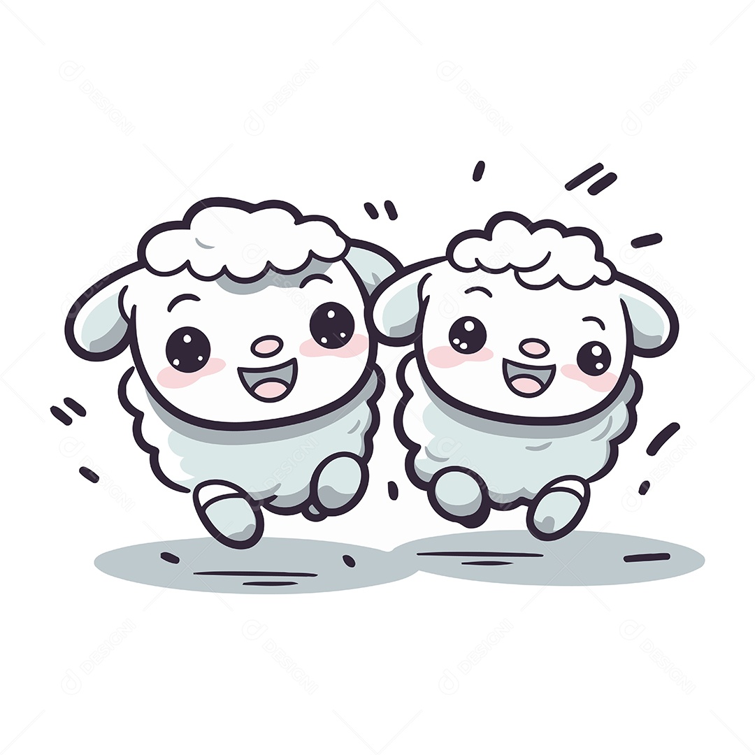 Ovelhas Fofa de Desenho Animado Ilustração Vetor EPS