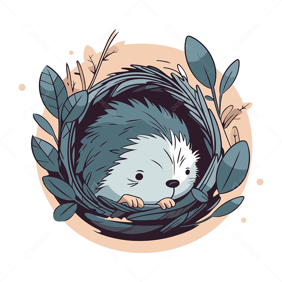 Ouriço Fofo no Ninho Ilustração Vetor EPS