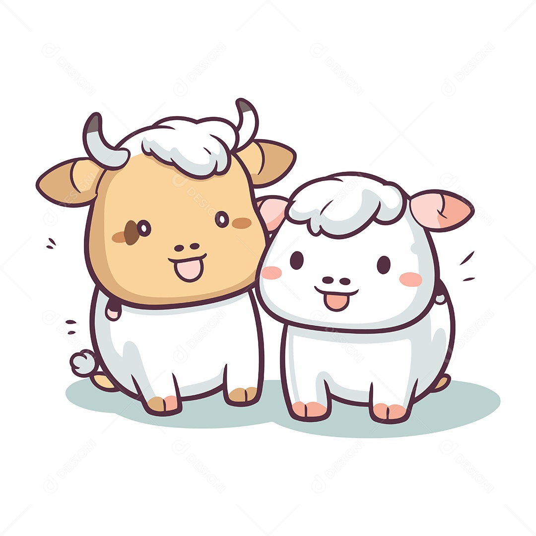 Ovelha e Touro de Desenho Animado Ilustração Vetor EPS