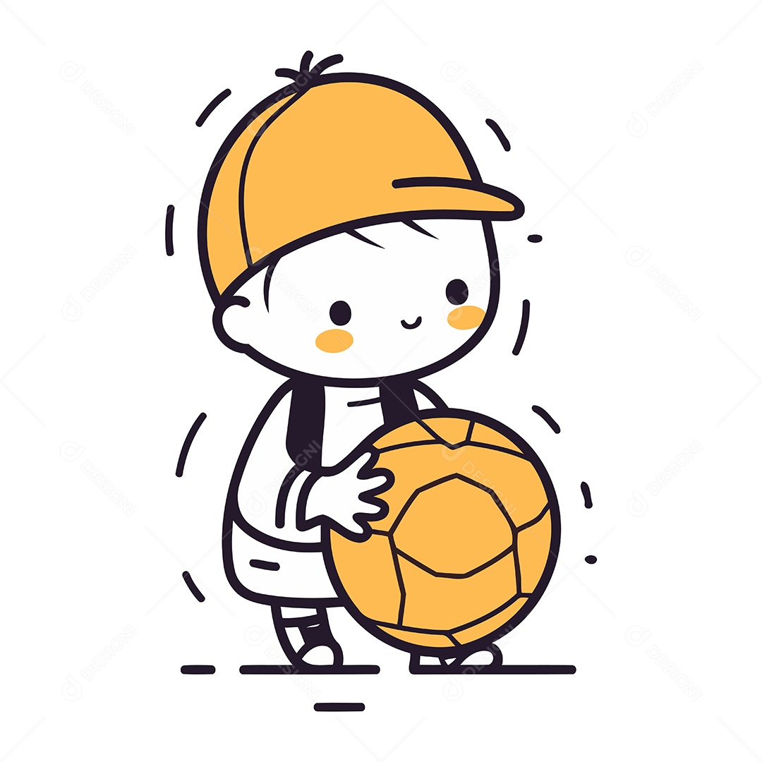 Menino Bonitinho com Bola de Futebol Ilustração Vetor EPS