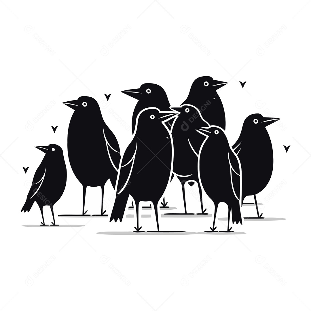 Corvos de Desenho Animado Ilustração Vetor EPS