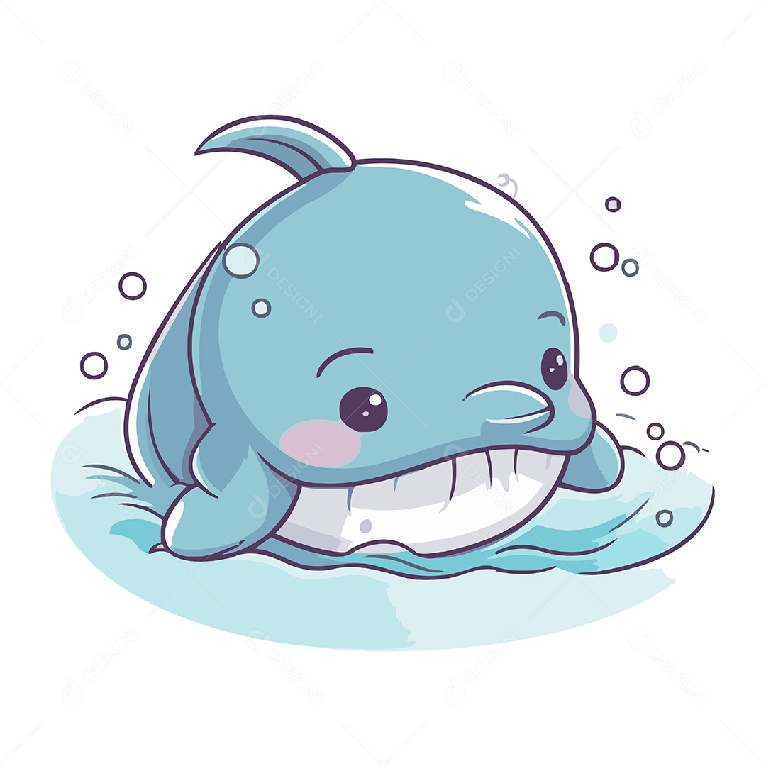 Filhote de Baleia Nadando na Água Ilustração Vetor EPS