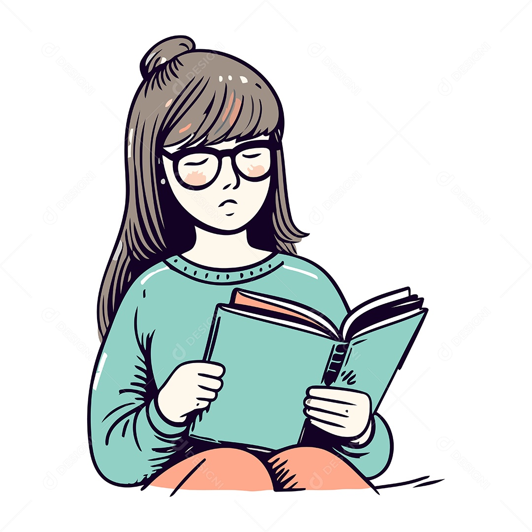 Menina Lendo um Livro Ilustração Vetor EPS