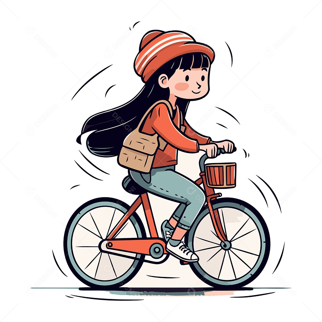 Garota Andando de Bicicleta Ilustração Vetor EPS