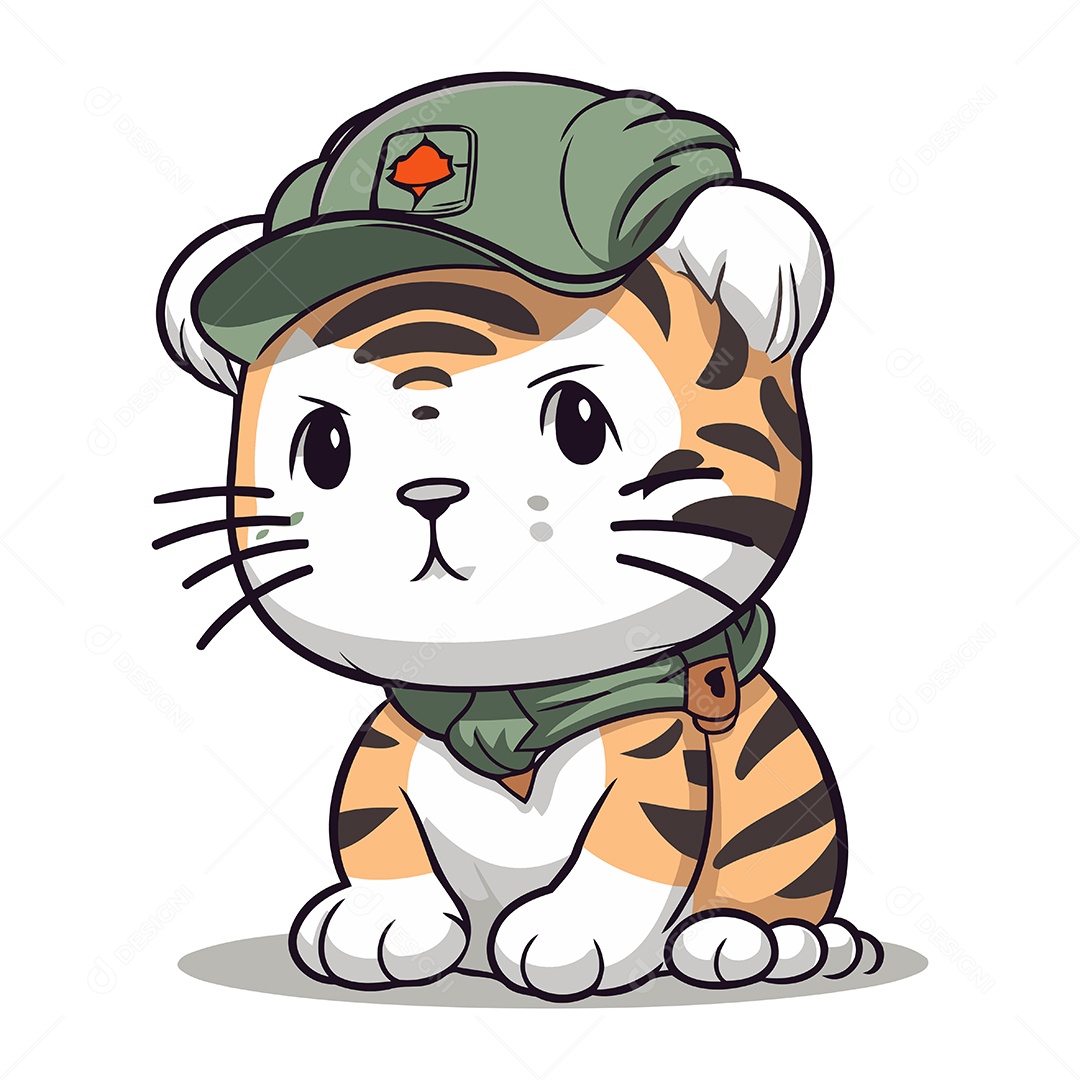 Tigre Usando Boné e Cachecol Ilustração Vetor EPS