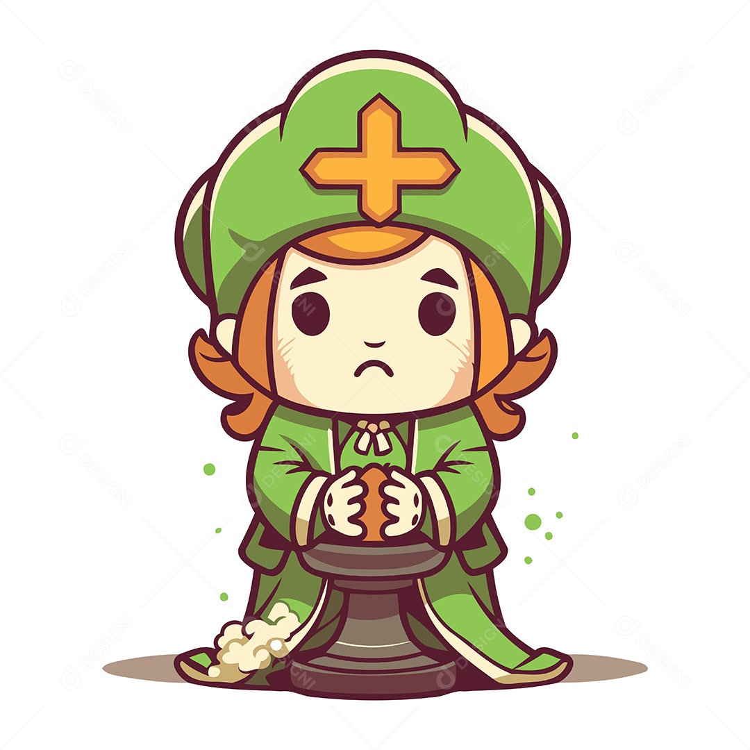 Menina Duende Segurando um Pote com Uma Cruz Cristã Ilustração Vetor EPS