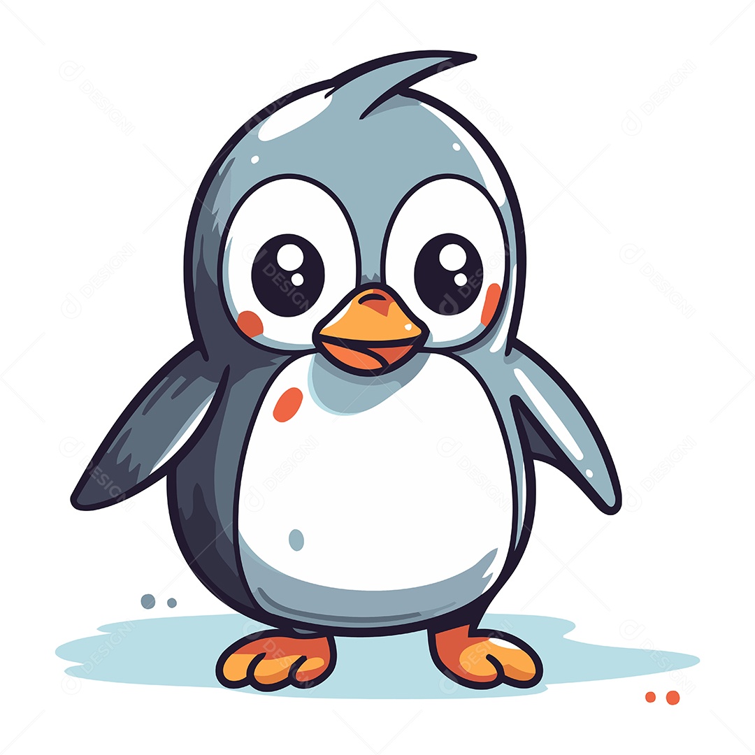 Pinguim Fofo de Desenho Animado Ilustração Vetor EPS