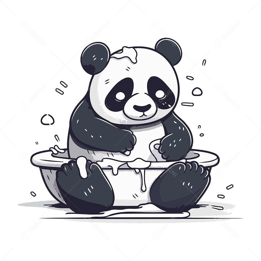 Panda Fofo Sentado na Banheira Ilustração Vetor EPS