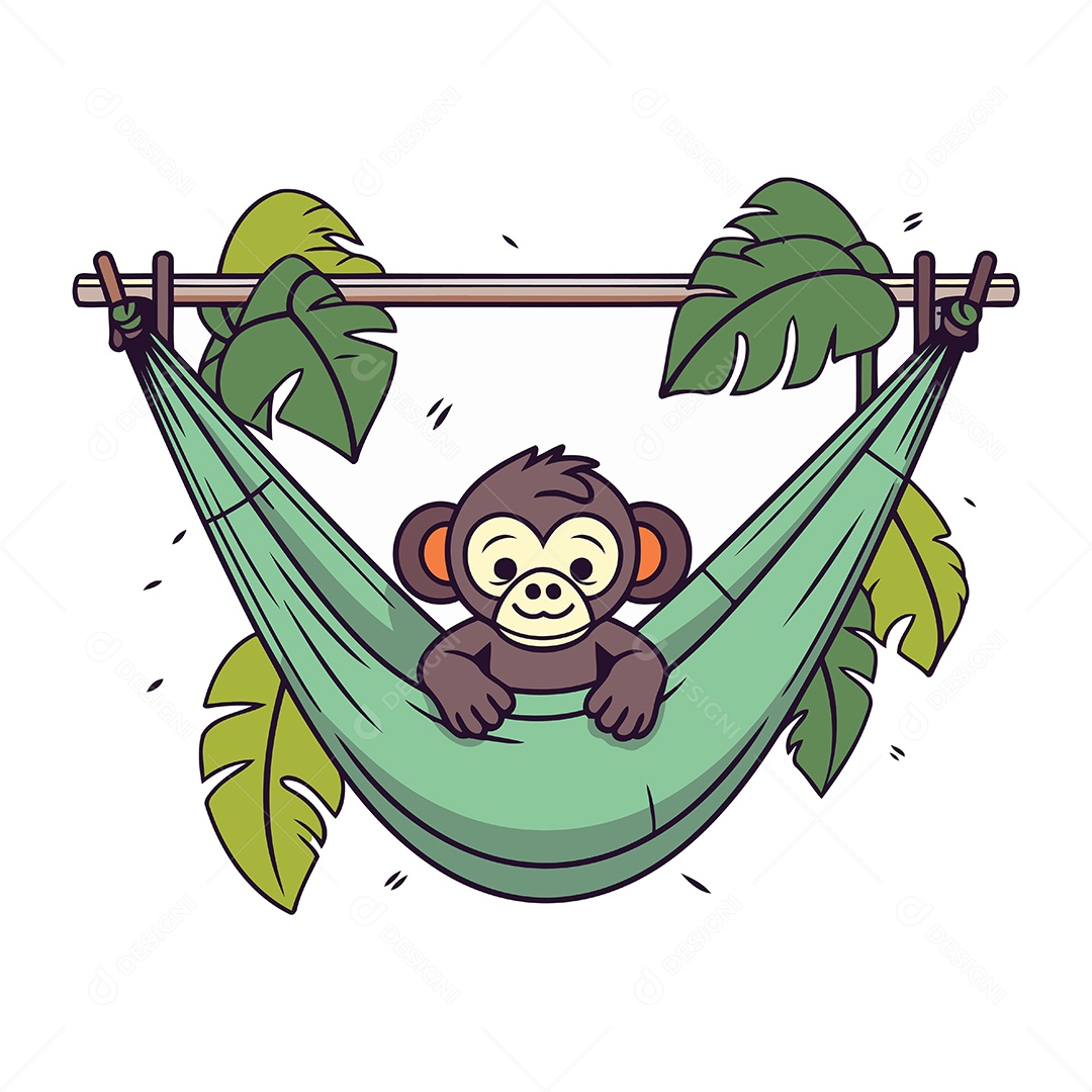 Macaco Fofo Em Rede Ilustração Vetor EPS