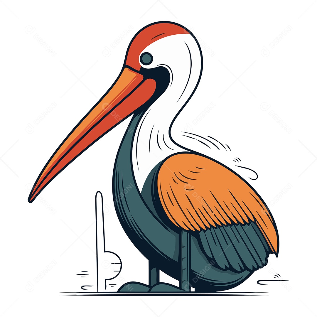 Pelicano de Desenho Animado Ilustração Vetor EPS