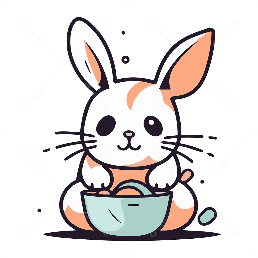 Coelho Sentado Com Uma Tigela de Ovos Ilustração Vetor EPS