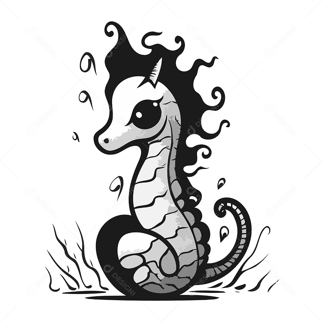 Cavalo Marinho de Desenho Animado Ilustração Vetor EPS