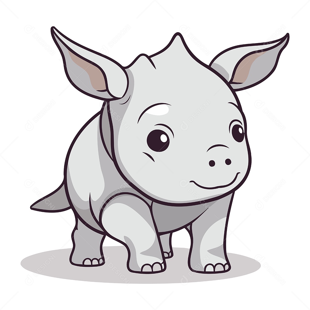 Rinoceronte de Desenho Animado Ilustração Vetor EPS
