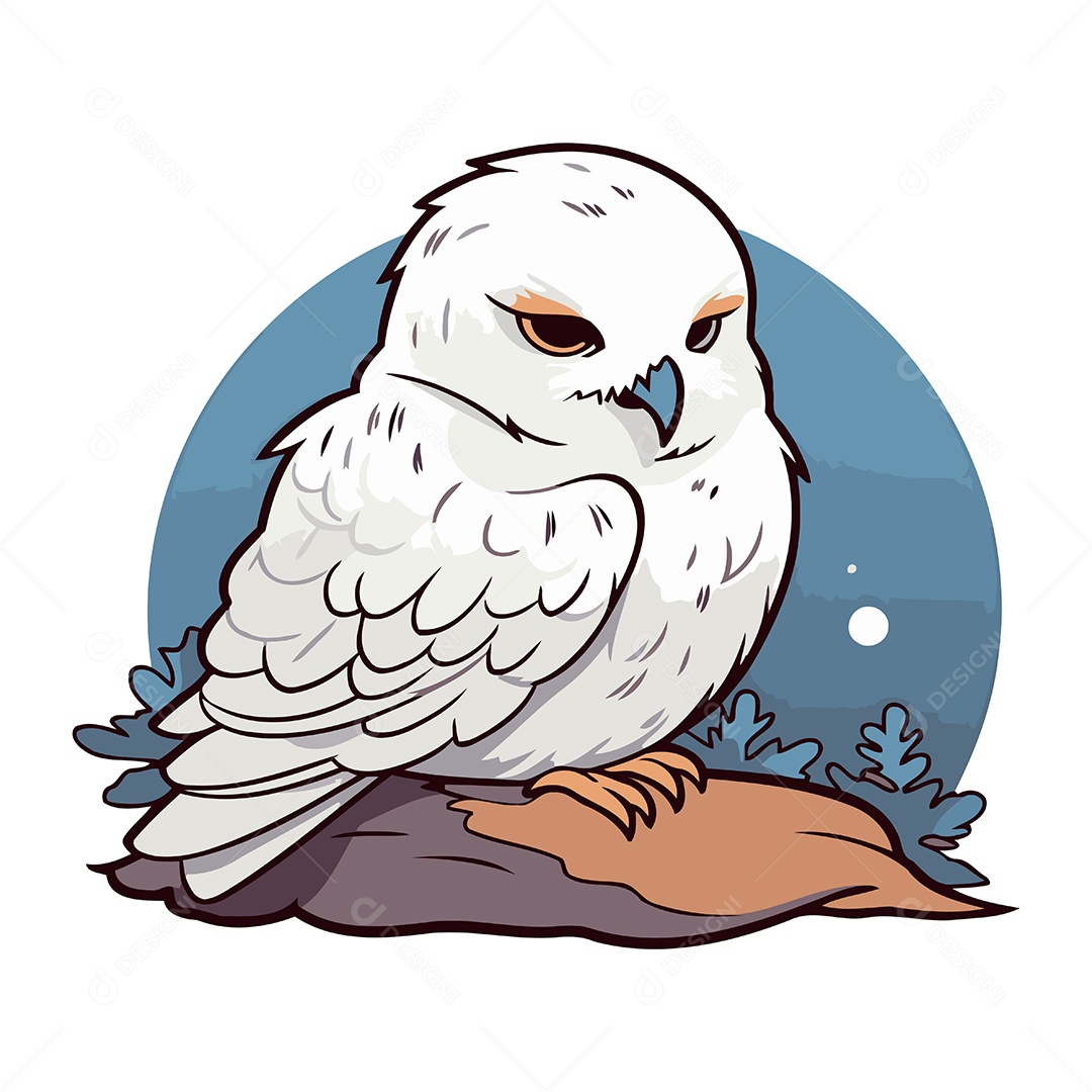 Coruja Branca Sentada Em Uma Rocha Ilustração Vetor EPS