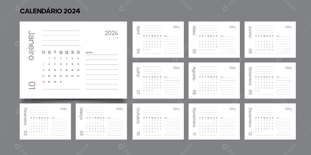 Modelo de Calendário de 2024 Vetor EPS Editável