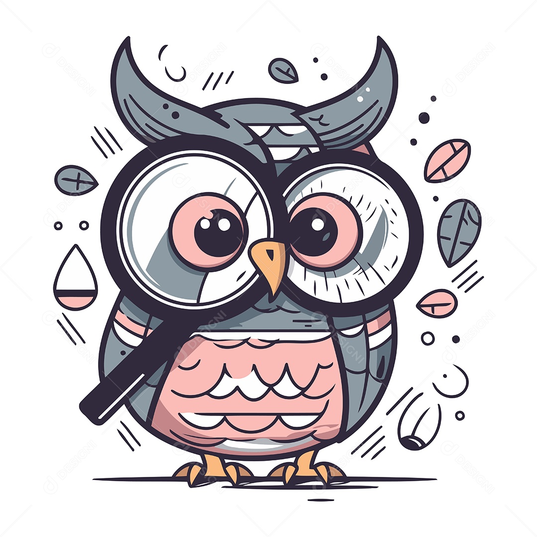 Coruja de Desenho Animado Com Uma Lupa Ilustração Vetor EPS