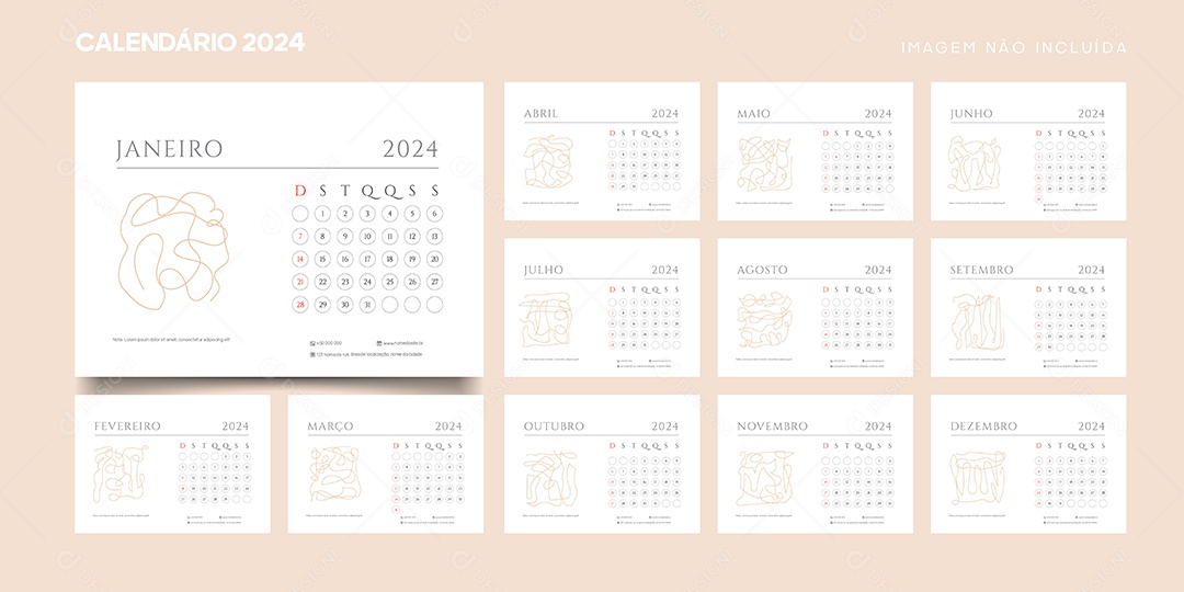 Modelo de Calendário de 2024 Vetor EPS Editável