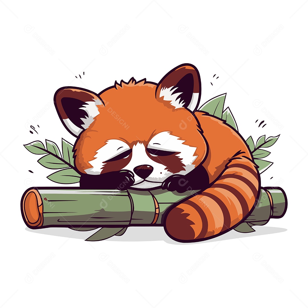 Panda Vermelho Fofo Deitado em um Bambu Ilustração Vetor EPS