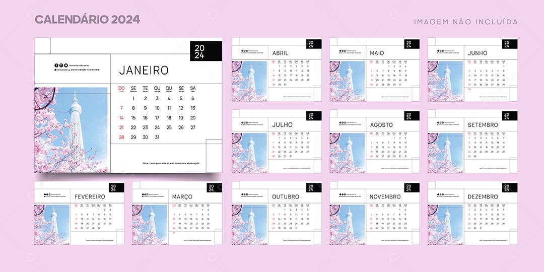 Modelo de Calendário de 2024 Vetor EPS Editável