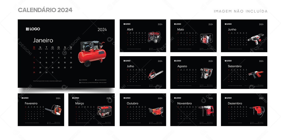 Modelo de Calendário de 2024 Vetor EPS Editável