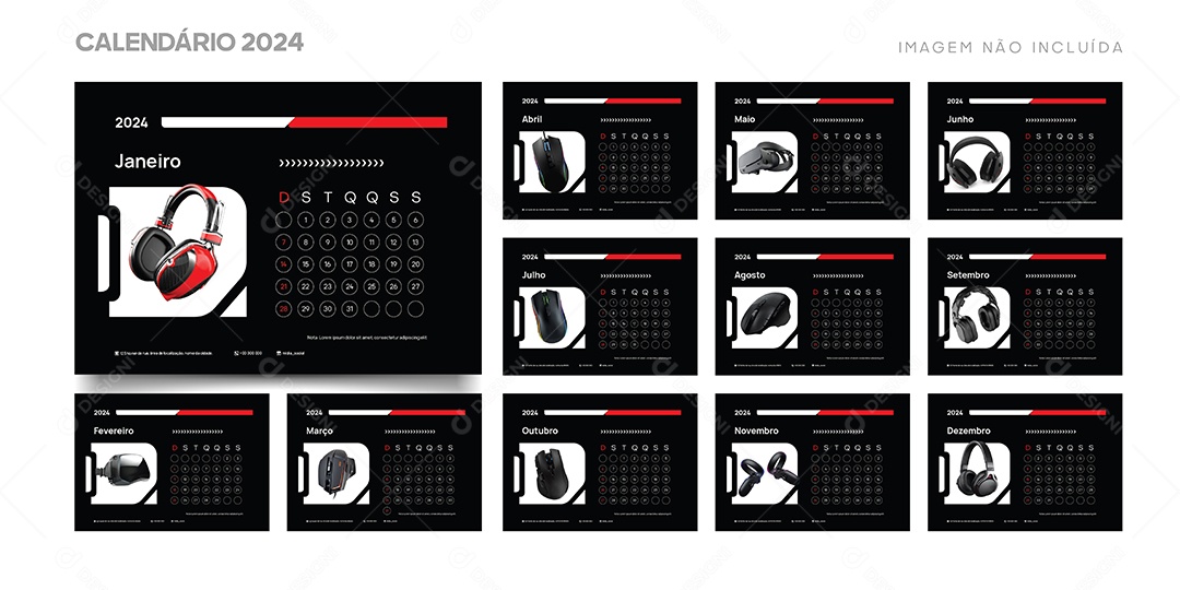 Modelo de Calendário de 2024 Vetor EPS Editável
