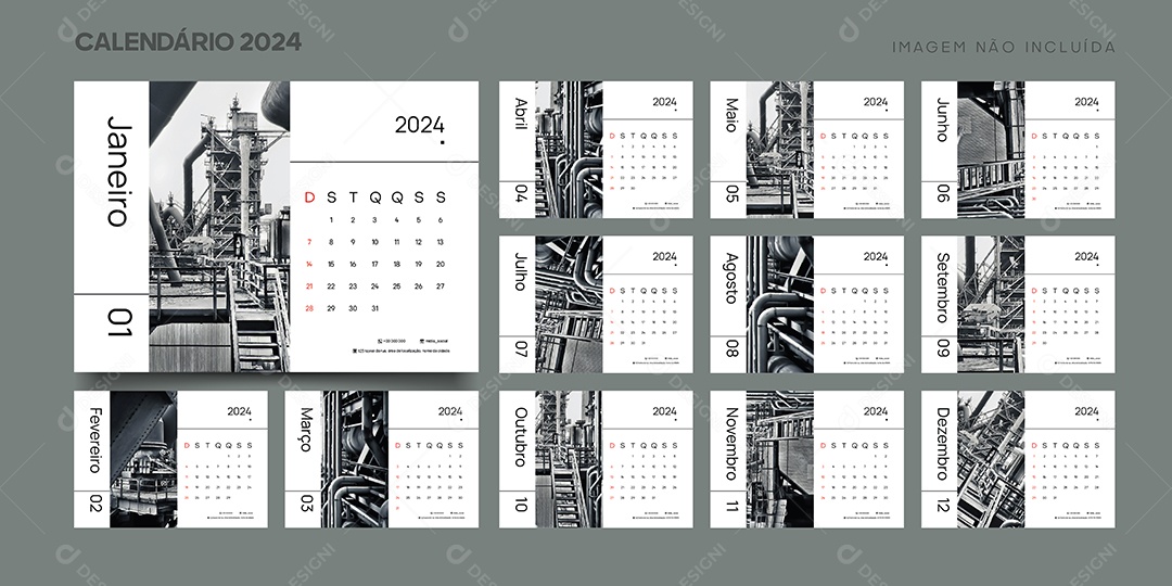 Modelo de Calendário de 2024 Vetor EPS Editável