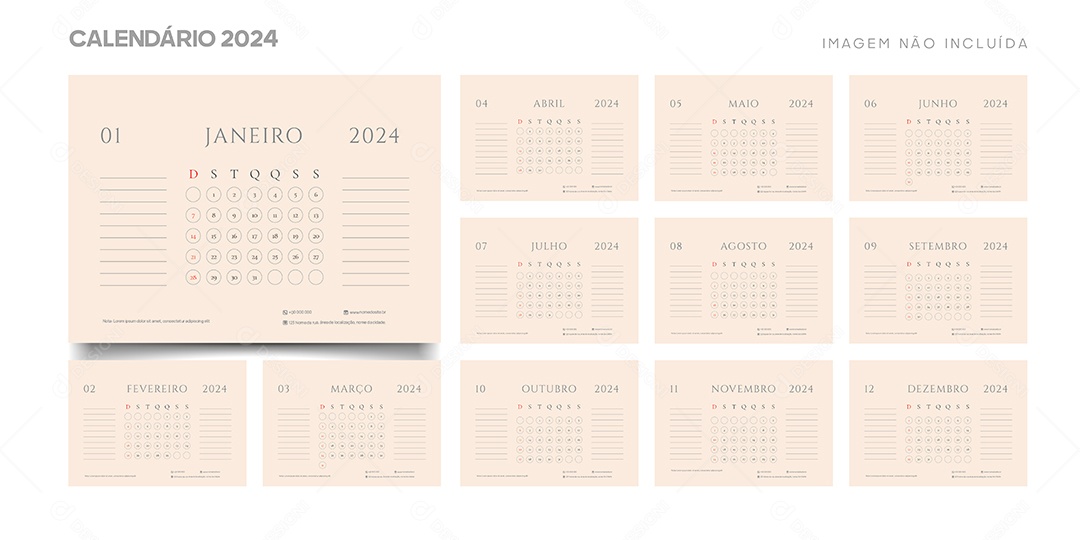 Modelo de Calendário de 2024 Vetor EPS Editável