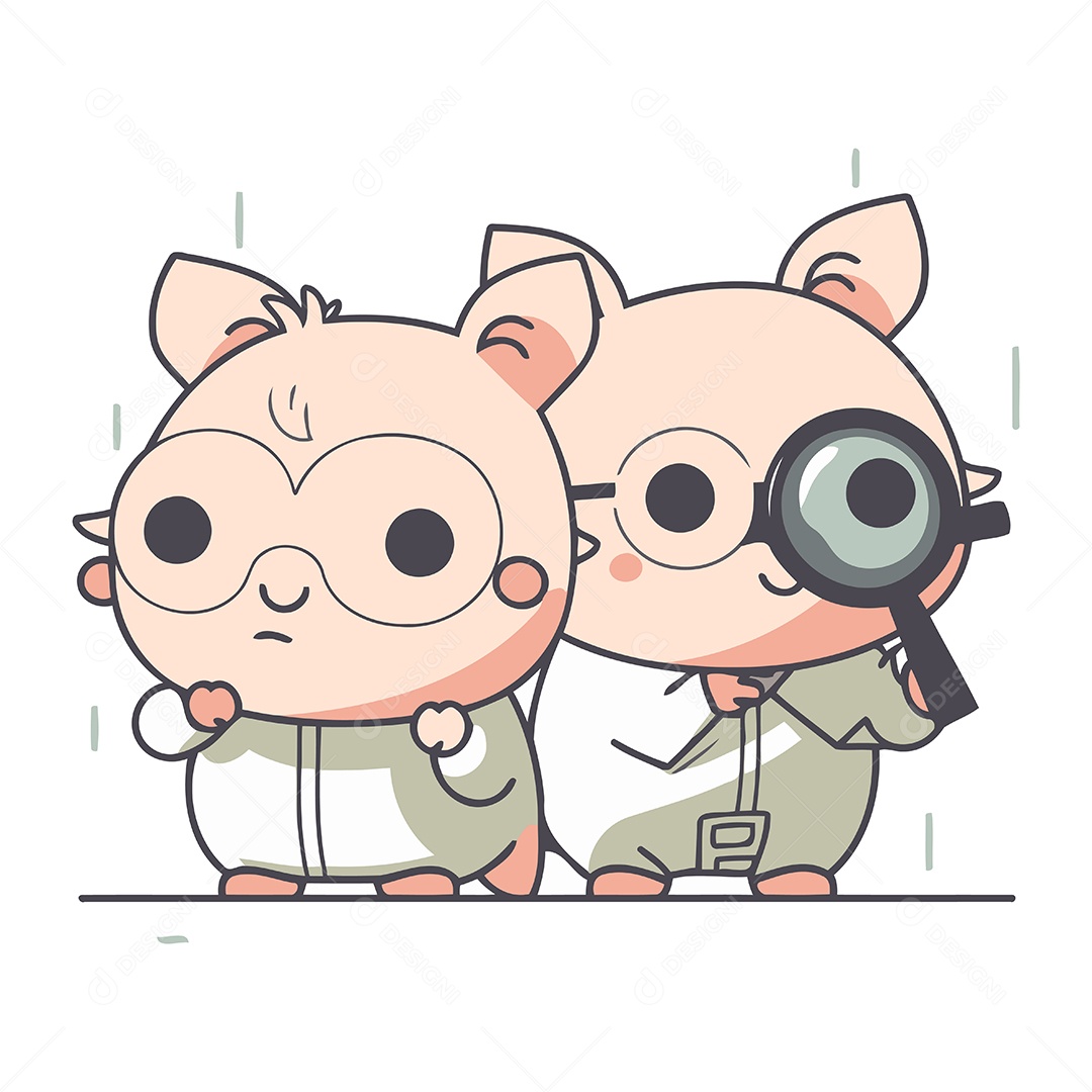 Porcos de Desenho Animado Com Lupa Ilustração Vetor EPS