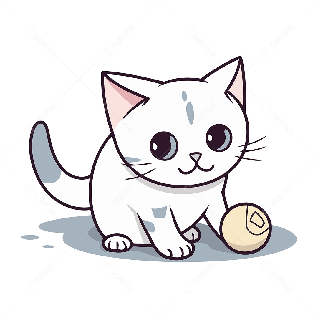 Gato Fofo de Desenho Animado com Bola Ilustração Vetor EPS