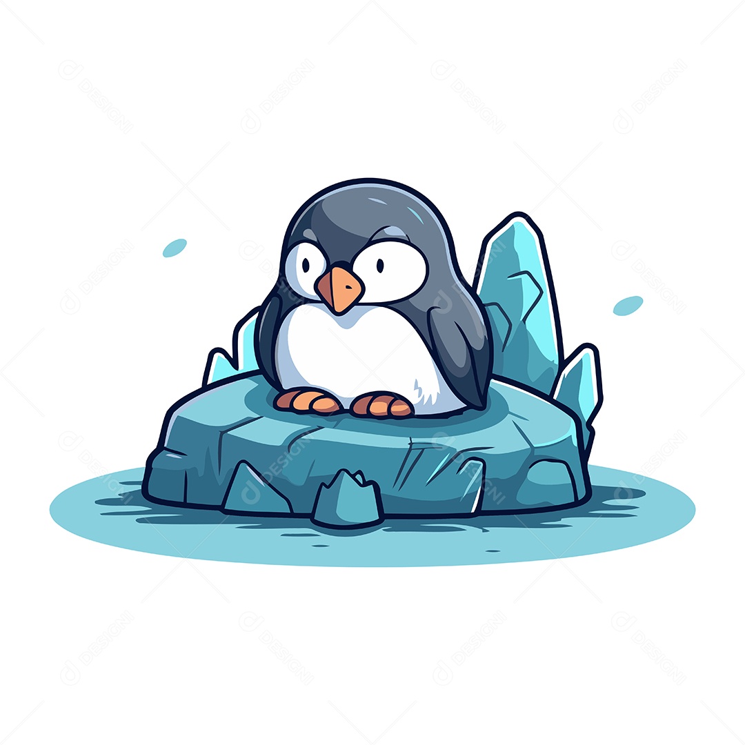 Pinguim Sentado em Um Bloco de Gelo Ilustração Vetor EPS