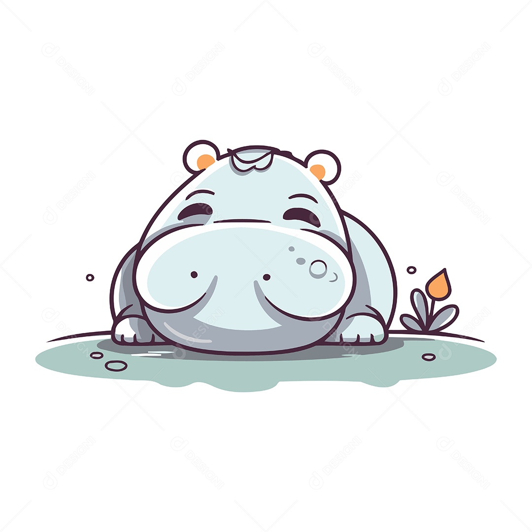 Hipopótamo de Desenho Animado Ilustração Vetor EPS