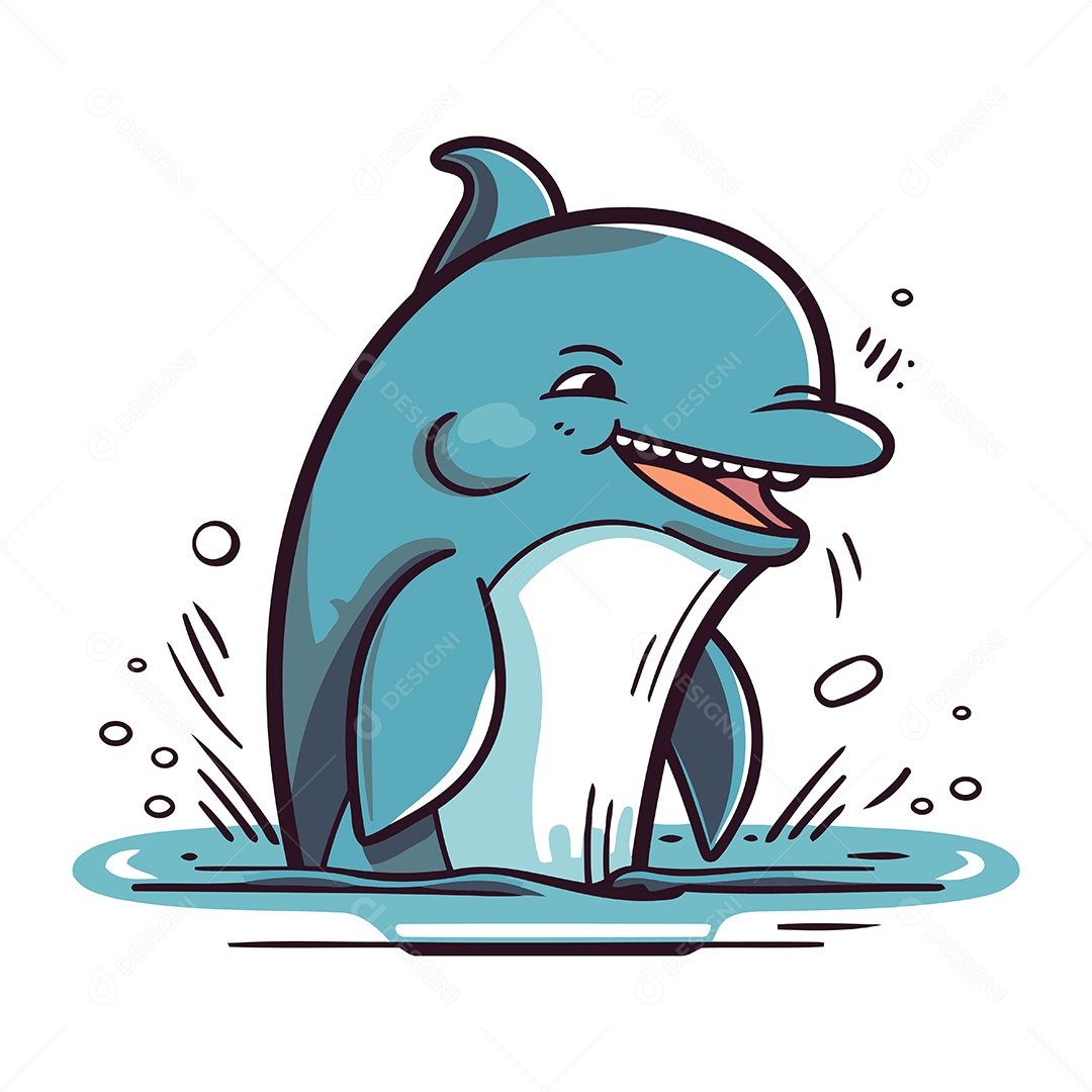 Golfinho Fofo de Desenho Animado Ilustração Vetor EPS