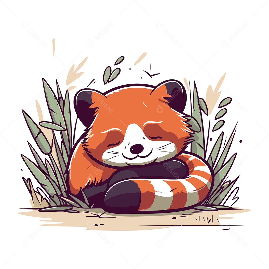 Panda Vermelho Dormindo na Grama Ilustração Vetor EPS