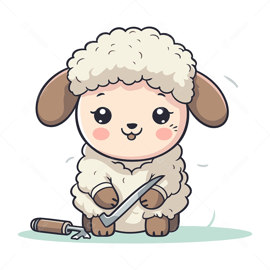 Ovelha Fofa de Desenho Animado com Régua Ilustração Vetor EPS