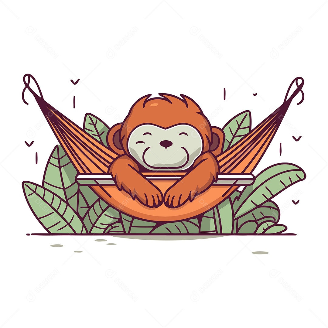 Orangotango de Desenho Animado em uma Rede Ilustração Vetor EPS