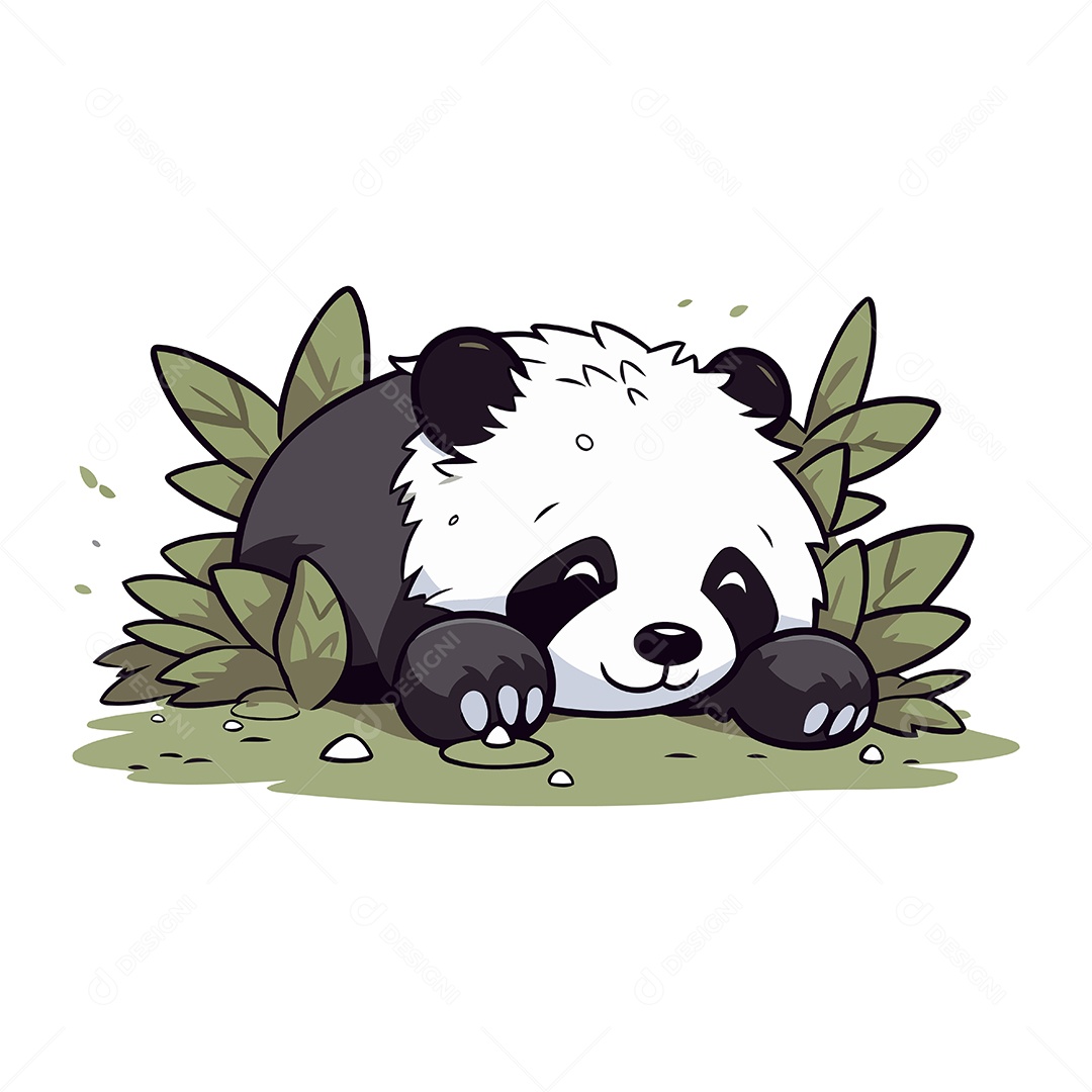 Panda Dormindo na Grama Ilustração Vetor EPS