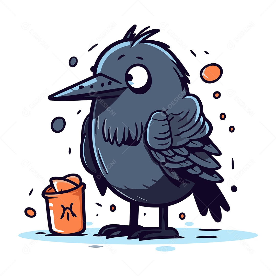 Corvo com uma Lata de Lixo Ilustração Vetor EPS