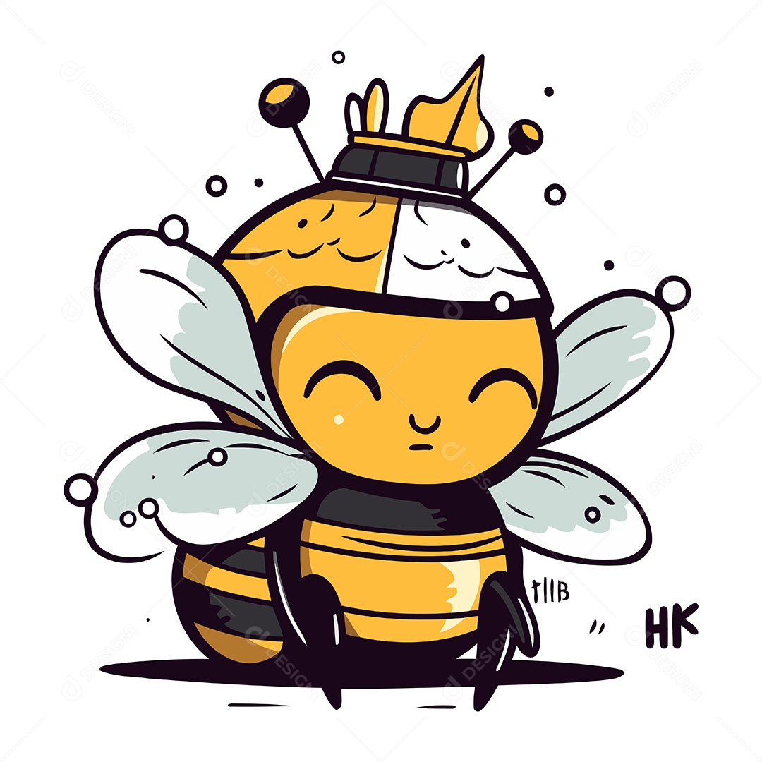 Abelha Fofa Com Coroa Ilustração Vetor EPS