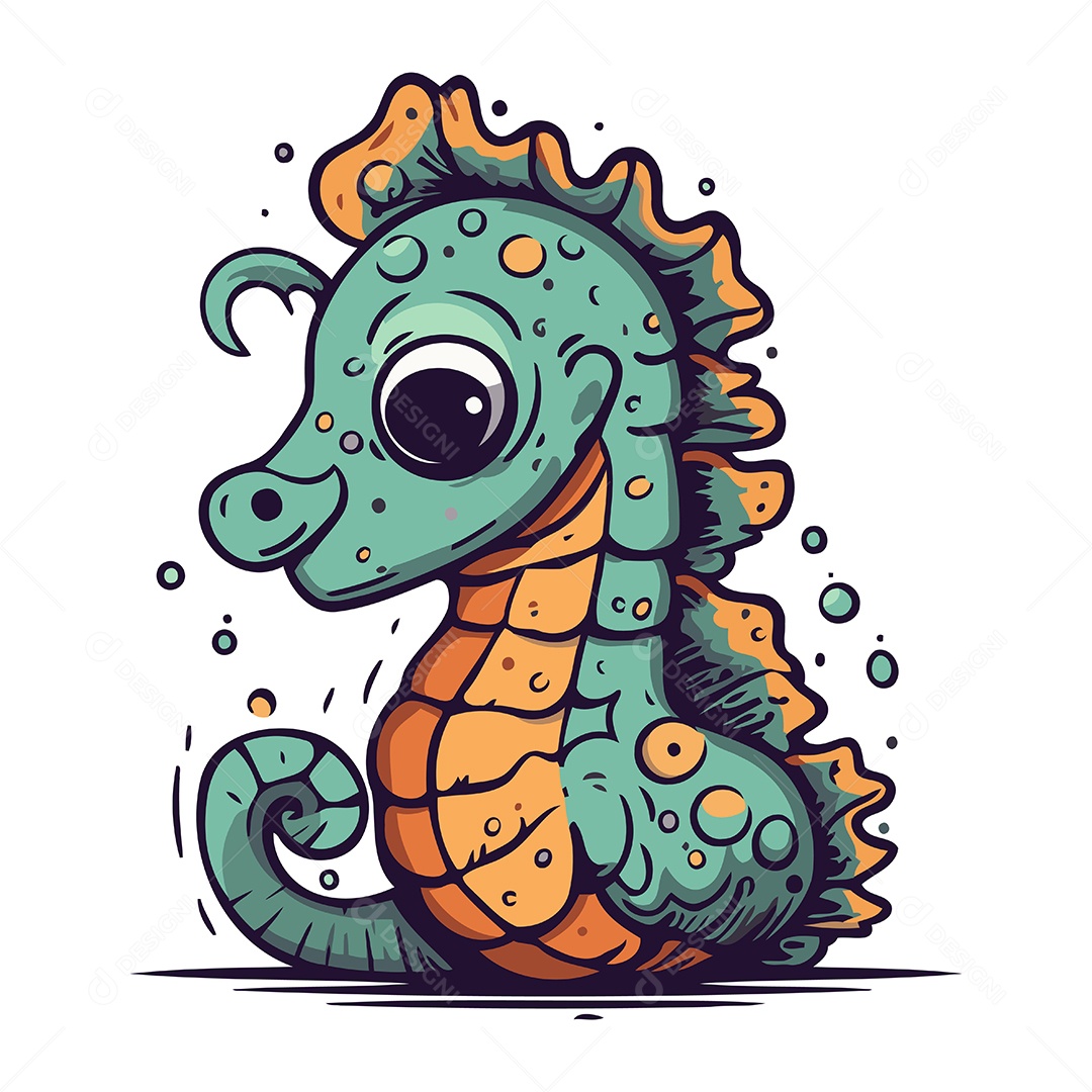 Cavalo Marinho de Desenho Animado Ilustração Vetor EPS