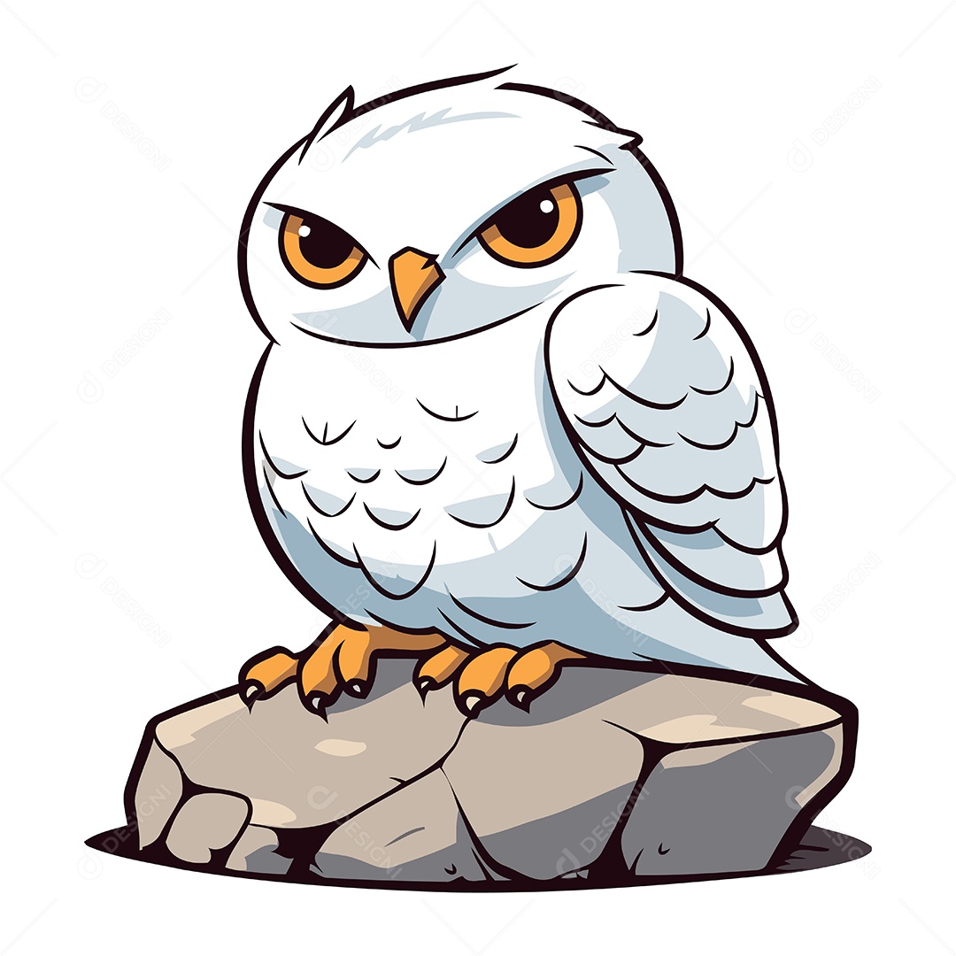 Coruja Branca Sentada Em Uma Rocha Ilustração Vetor EPS