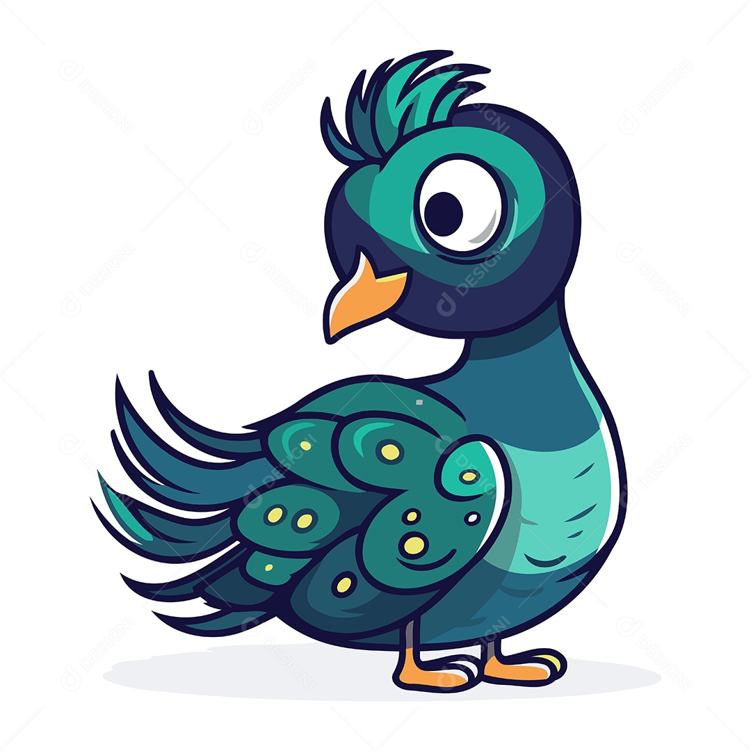 Pavão Fofo de Desenho Animado Ilustração Vetor EPS