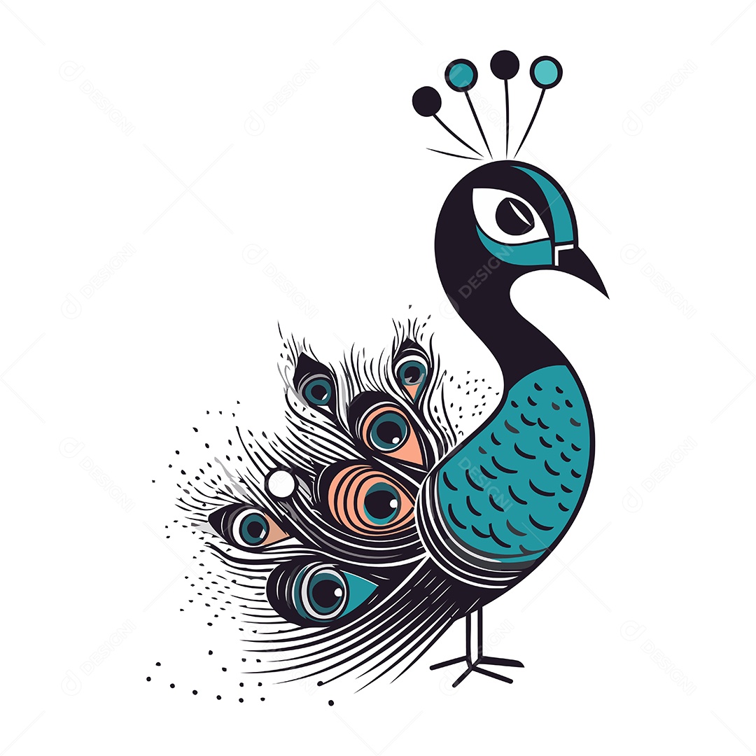 Pavão de Desenho Animado Ilustração Vetor EPS