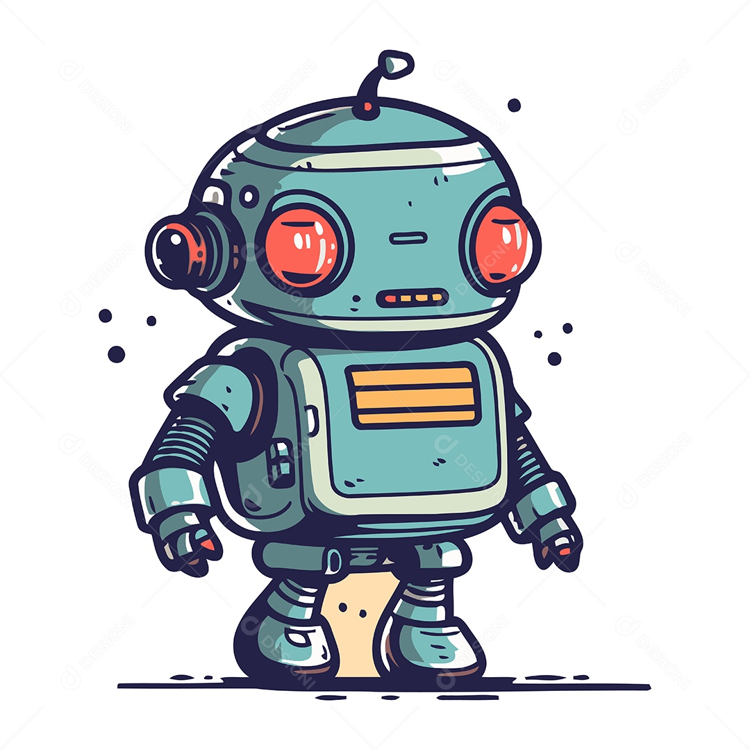 Robô Fofo de Desenho Animado Ilustração Vetor EPS