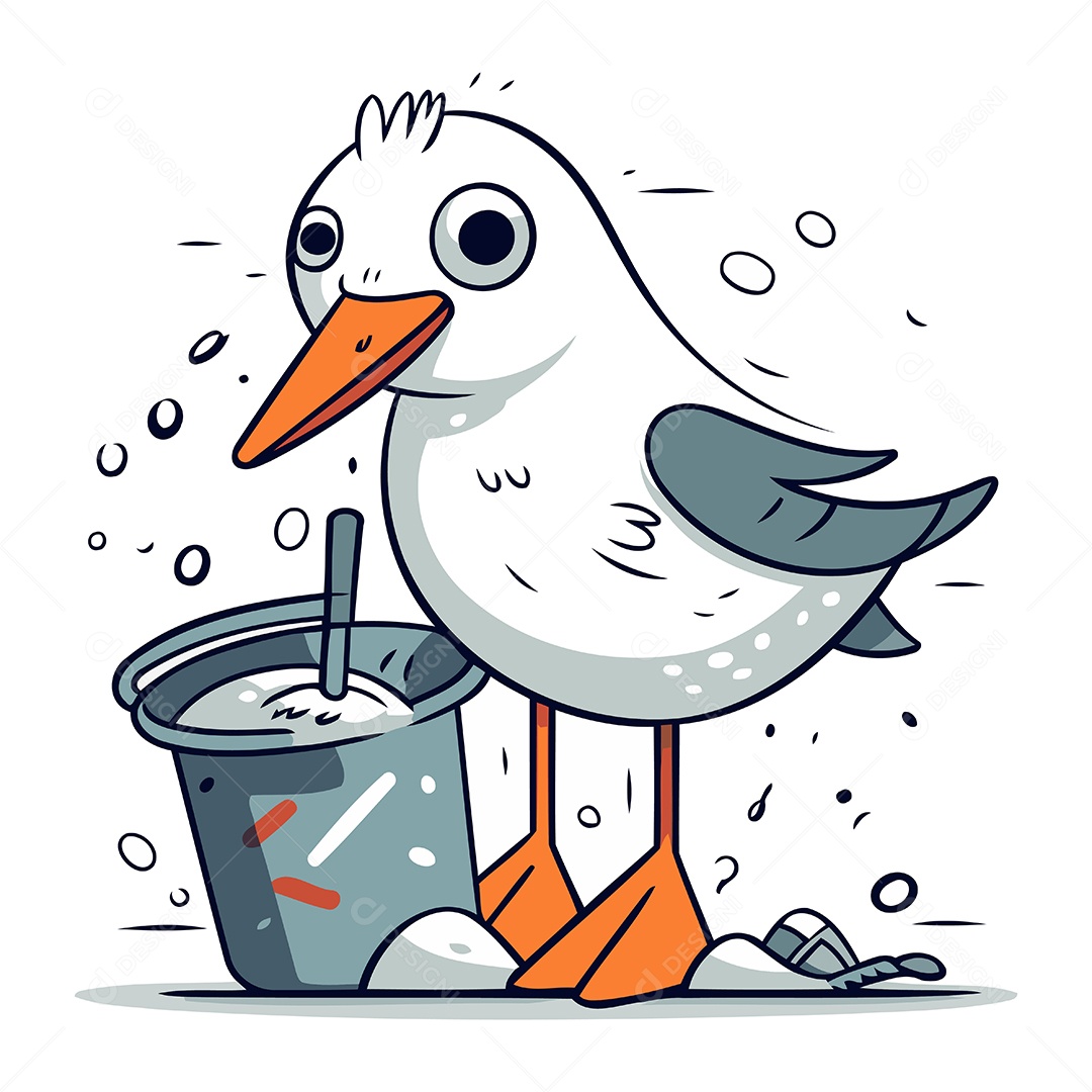 Gaivota Com Um Balde de Água Ilustração Vetor EPS