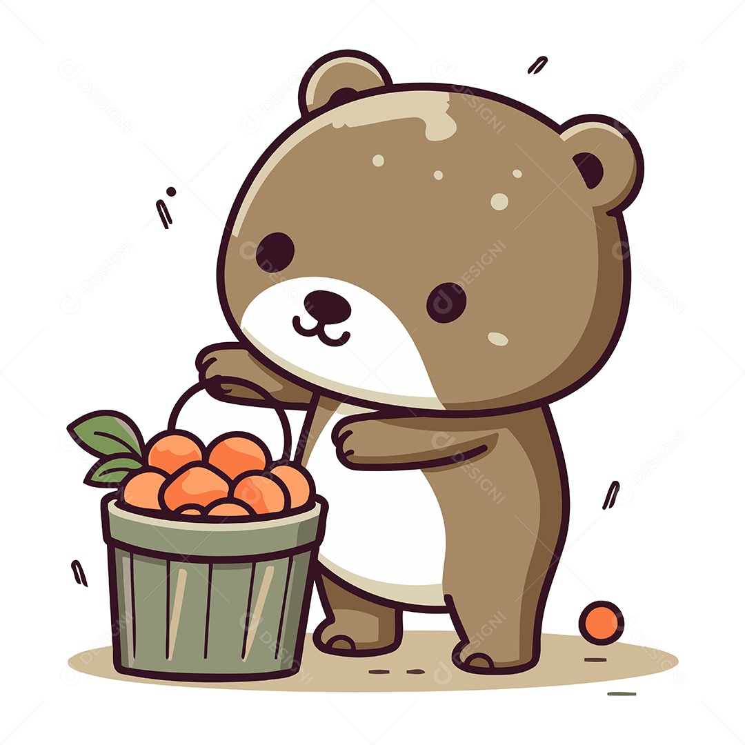 Urso Fofo Com Um Balde de Frutas Vermelhas Ilustração Vetor EPS