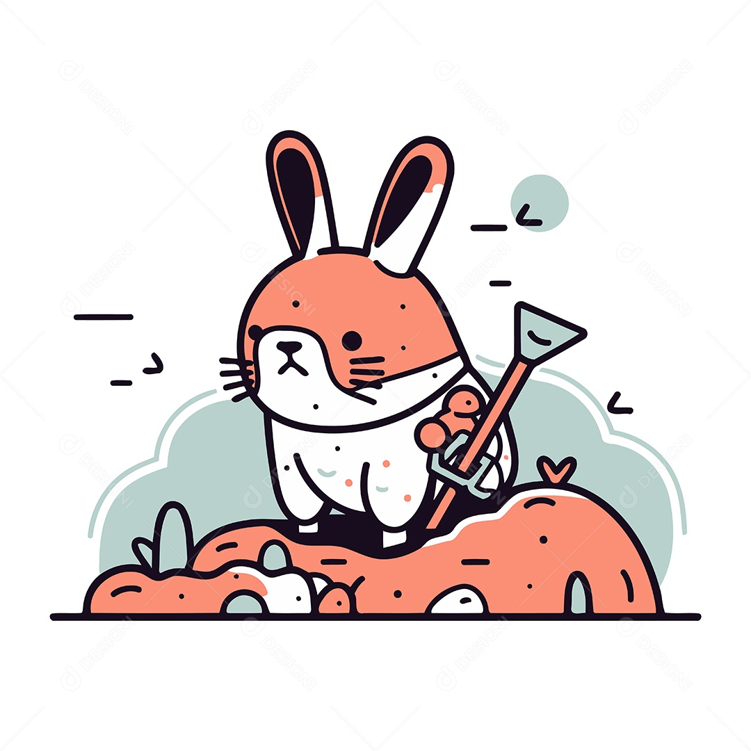 Coelho de Desenho Animado com uma Pá Ilustração Vetor EPS