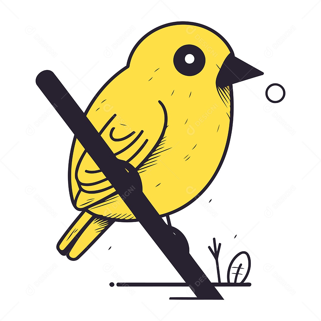Passarinho Amarelo Sentado no Galho Ilustração Vetor EPS