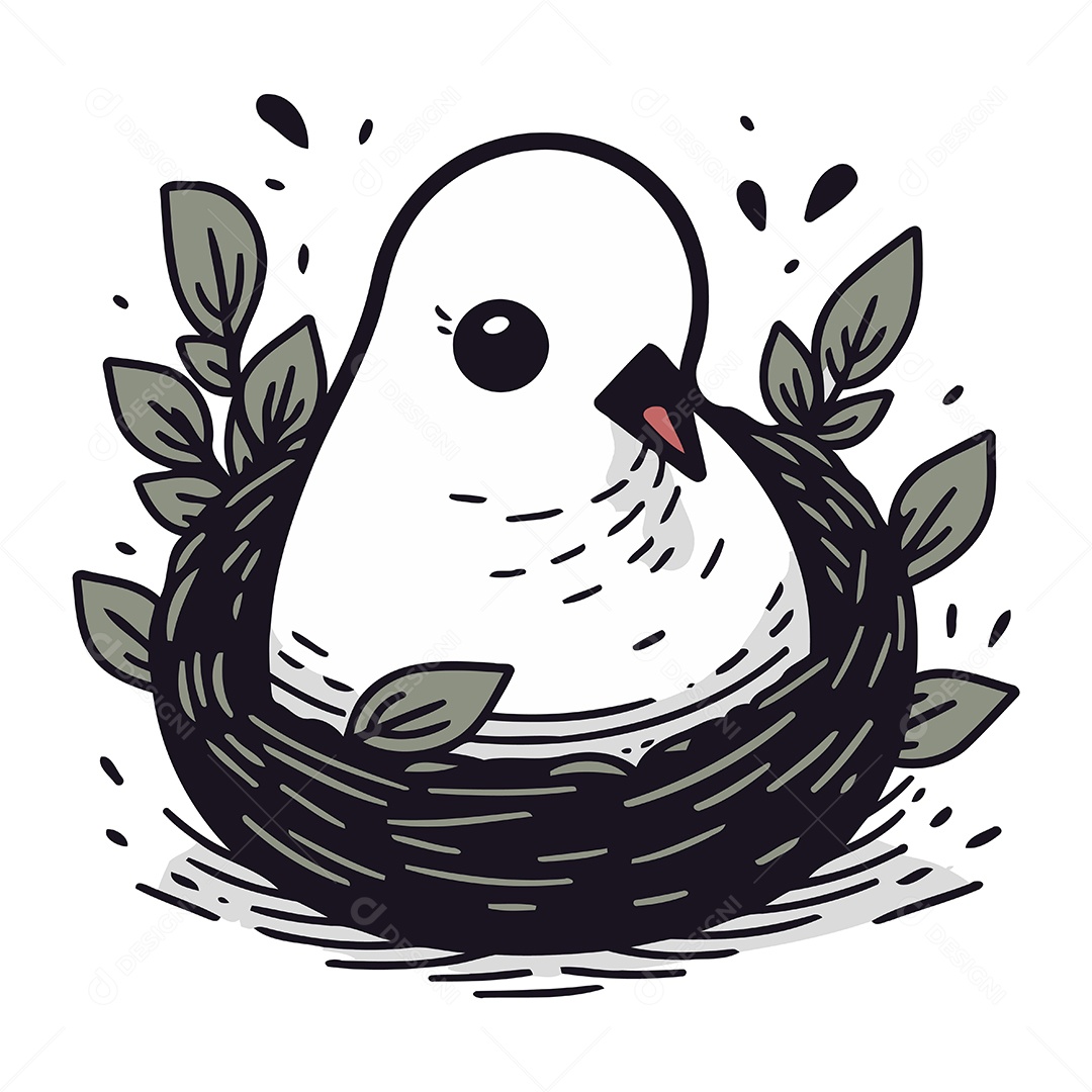 Pássaro Branco em um Ninho Ilustração Vetor EPS